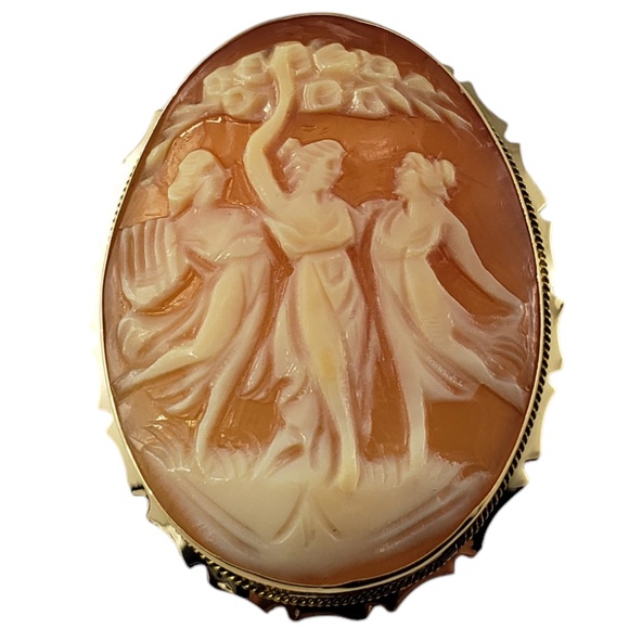 18 Karat Yellow Gold 3 Women Cameo Brooch/Pendant #18797 - Picture 1 of 6